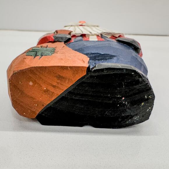 Primitive Folk Art Handcarved Wooden Bald Santa in Overalls-Country Santa-5.25”H - Picture 7 of 8